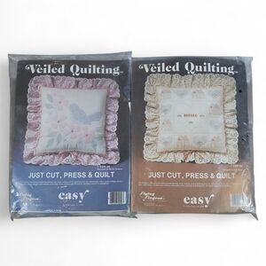 Vintage 1984 Flying Fingers Veiled Quilting Pillow Kits Set of 2 NIP Cottagecore